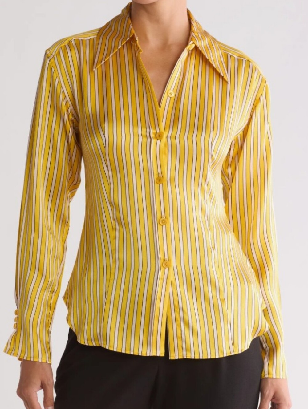 Equipment Bailey Stripe Silk Button-Up Shirt Size 2 Yellow White Black